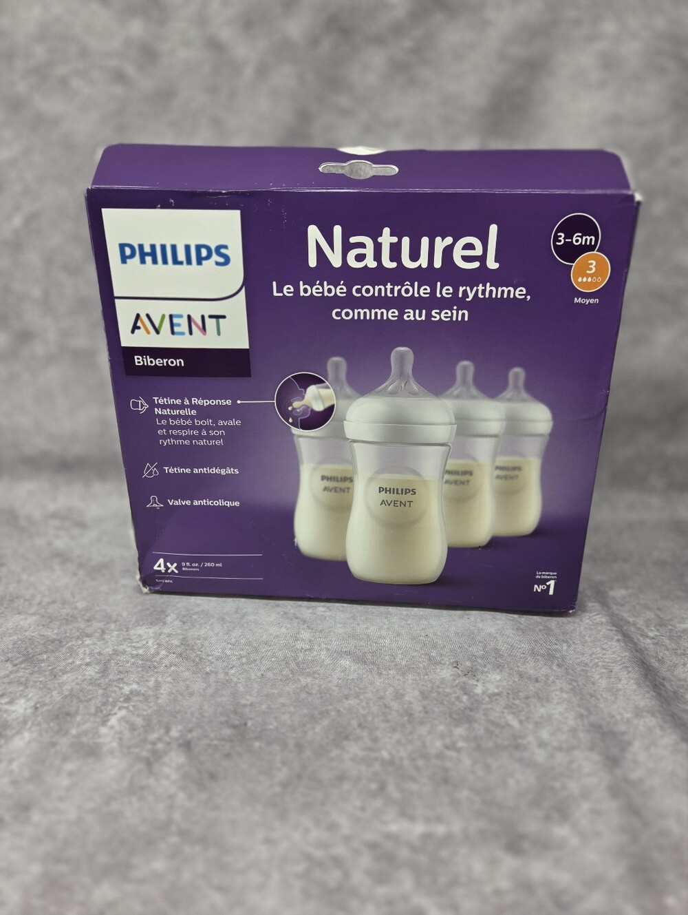 Philips Avent Natural Response Baby Bottles 4 Pack 9oz Clear SCY903/04 BPA-Free